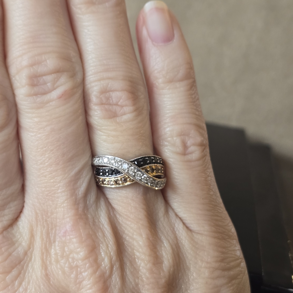 14k Gold Tri Colored Diamond Crossover Ring